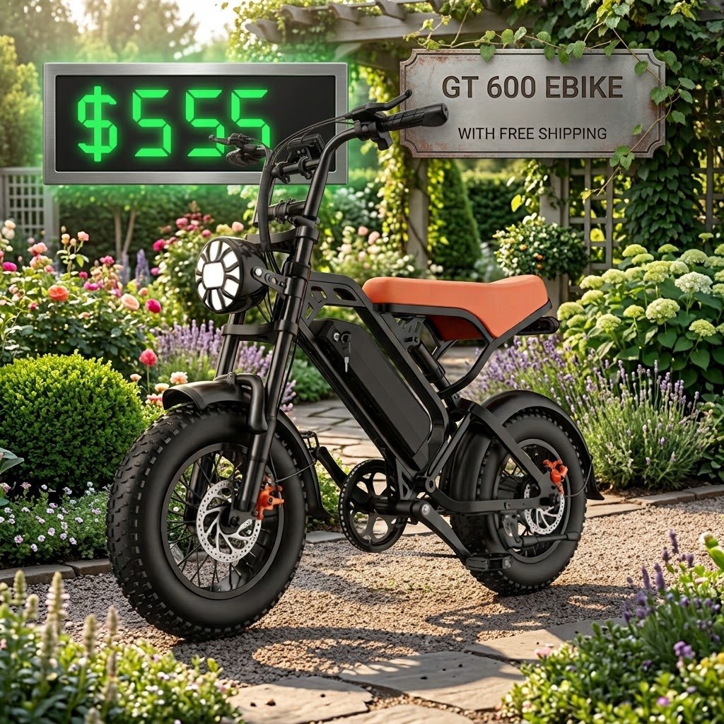 An e-bike on a garden path